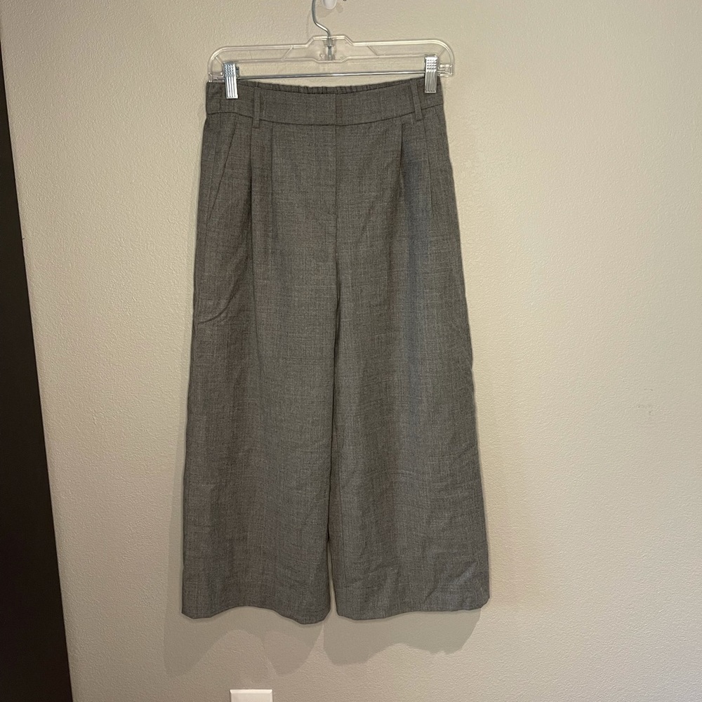 J. Crew Gray Wool Wide Leg Cropped Pants Fully Lined Front Zip Size 2
